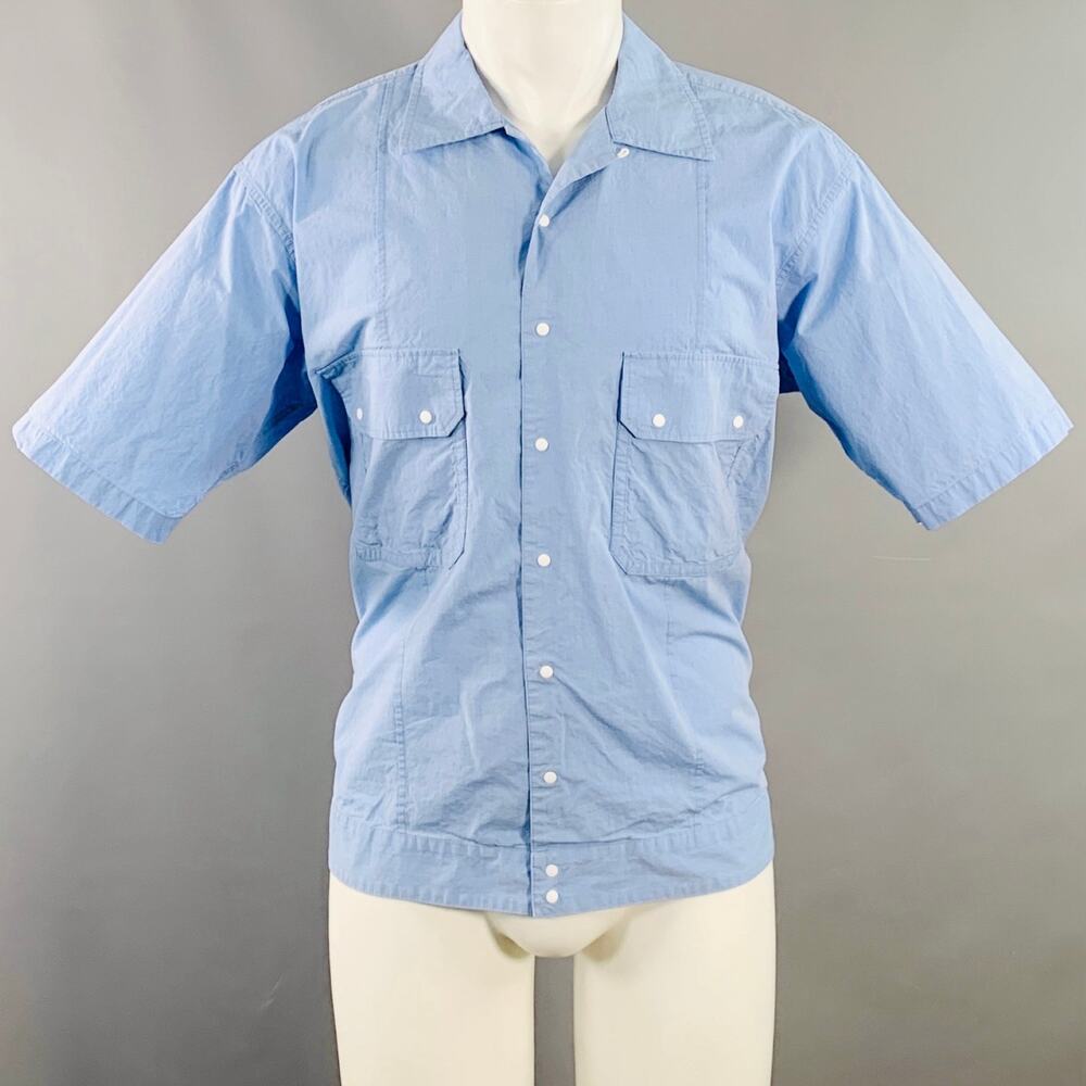 F/CE Size S Blue Cotton Blend Two Pockets Snaps Oversized Short Sleeve Shirt